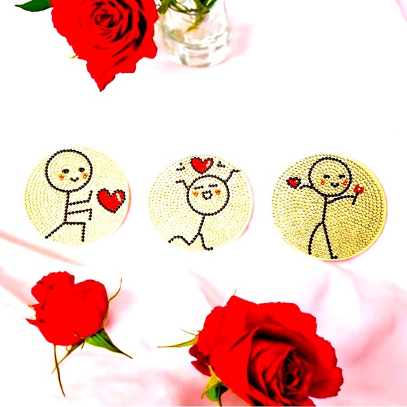 Stick Figure & Heart Coaster Set/8 & Holder Hand Crafted Sealed Diamond Art NWT - Picture 4 of 4